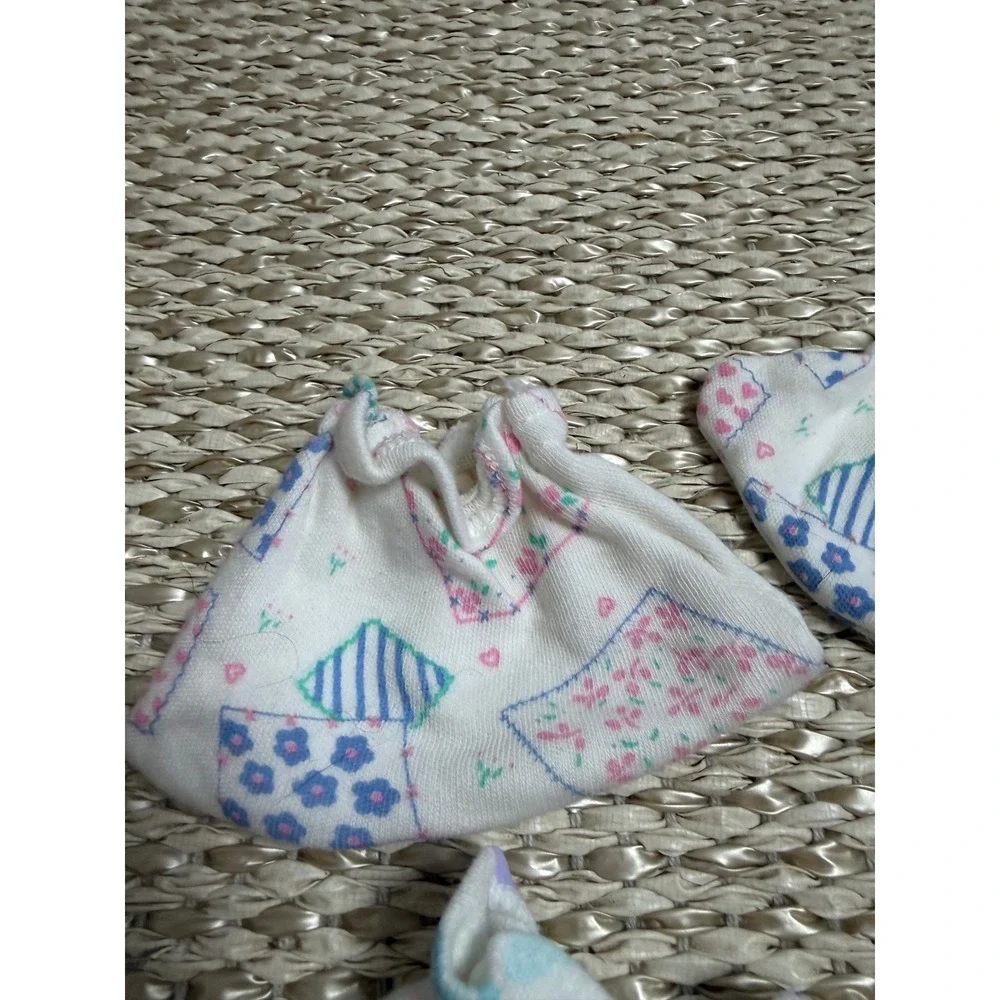 Vintage Baby Mittens booties 2 Pairs Floral Patchwork cottagecore Scratch Mitts